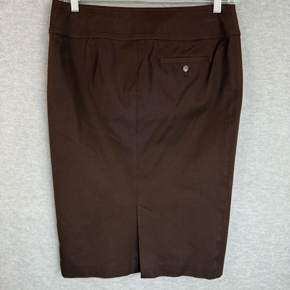 Ralph Lauren LRL 10 Pencil Skirt Brown Stretch Cotton Bridle Buckles Knee Length - Picture 5 of 12
